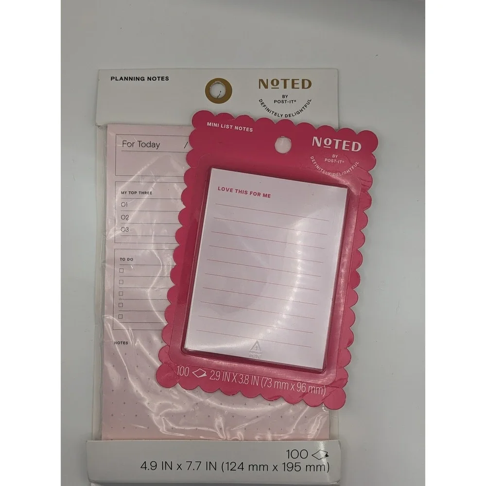 Noted by Post-it Pink Daily Planning Notes and Mini List Pad Set 2pk NEW